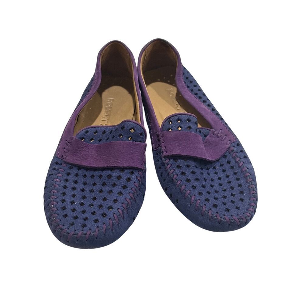 Robert Zur Purple & Navy Perforated Suede Women’s Slip-On Flats US 8